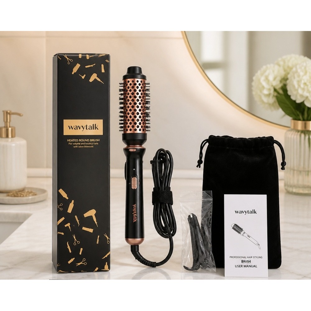 Wavytalk Heated Round Brush Hair Styler - Black and Rose Gold